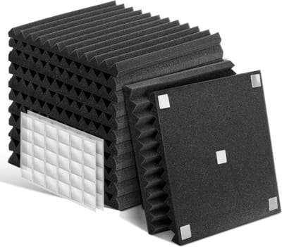 12 Stuks Akoestische Panelen Met Stickers – 30 x 30 x 2.5 cm – Zelfklevend – Geluidsisolatie – Geluids Tegels - Geluidsdemper - Wandpanelen – Noppenschuim Wanddecoratie – Studio - Muziek - Acoustic Foam Panels – Wandpaneel - Zwart