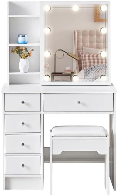 Make Up Tafel met Spiegel - Kaptafel voor Meisjes - Hollywood Spiegel met Verlichting