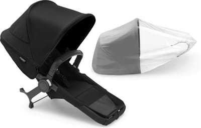 Bugaboo Donkey 5 Duo, complete uitbreidingsset, verbeterd design, omkeerbare stoel en sturen met één hand, Midnight Black