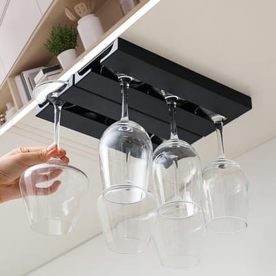 Wijnglashouders, 2 stuks, omgekeerde wijnglashouders, hangende wijnglashouders, voor familie, restaurant, hotel, bar (zwart)