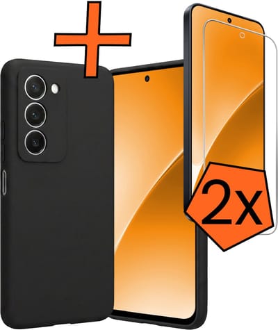 Hoes - Met 2x Screenprotector - Geschikt voor Xiaomi 15 - Sterk & Shockproof - Back Cover - Siliconen Case - Telefoon Hoes - Zwart