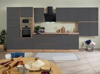 Goedkope keuken 445  cm - complete keuken met apparatuur Lorena  - Eiken/Grijs - soft close - keramische kookplaat - vaatwasser - afzuigkap - oven - magnetron  - spoelbak