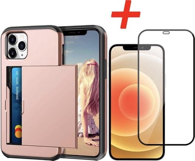 Pasjeshouder geschikt voor Apple iPhone 13 Pro - Roze - met Glazen Screenprotector
