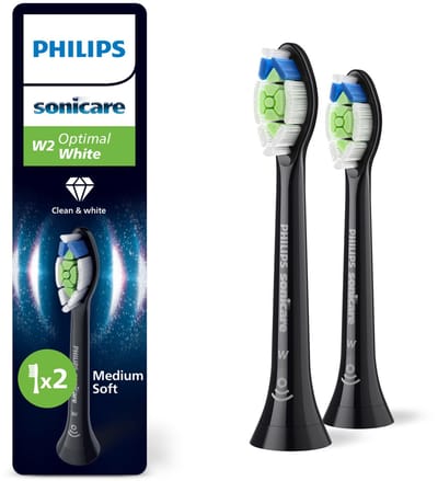 Philips Sonicare Optimal White W2 – Opzetborstels voor Elektrische Tandenborstel – Zwart – Verpakking van 2 - Wittere tanden - HX6062/88