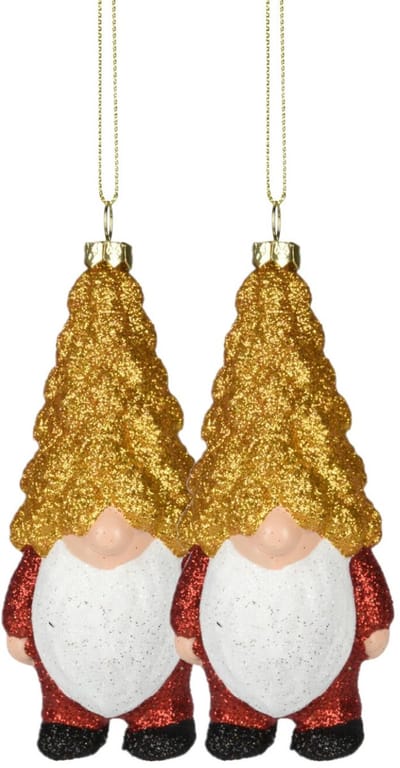 Christmas Decoration kersthanger gnome/dwerg/kabouter - 2x - kunststof - 12,5 cm