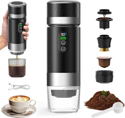 Draagbare koffiemachine-2025-3-in-1 elektrische espressomachine-oplaadbare 12V espressomachine-voor op kantoor-reizen-thuis-compatibel met espresso-capsules en gemalen koffie