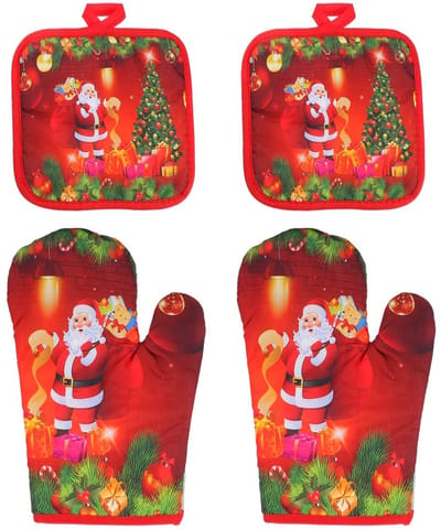 Dailygoods- Kerstovenwanten 4 stuks - Hittebestendige Pannenlappen - Ovenhandschoenen voor Koken - Grappige Keukenhandschoenen - Magnetronhandschoenen - Keuken Hot Pads