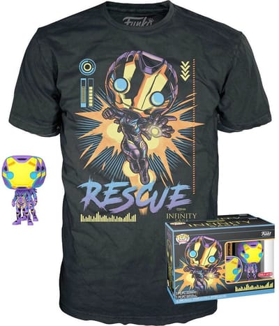 Funko The Avengers - Marvel POP! & Tee Box Rescue Blacklight Verzamelfiguur & Tshirt Set - M - Zwart