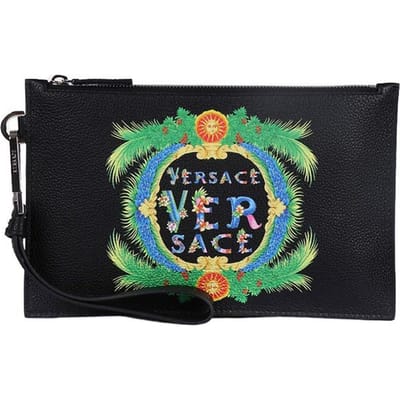 Versace Classic Lychee Textuur Commuter Mode Grote Logo Kalfsleren Clutch Heren clutch Zwart DP84725-DVSIGD-41MP Basic Set (Bag+Dust Bag)