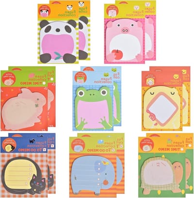 Kleurrijke dieren sticky notes, 16 stuks, ideaal voor school, kantoor en thuisgebruik, 20 vellen per notitieblok
