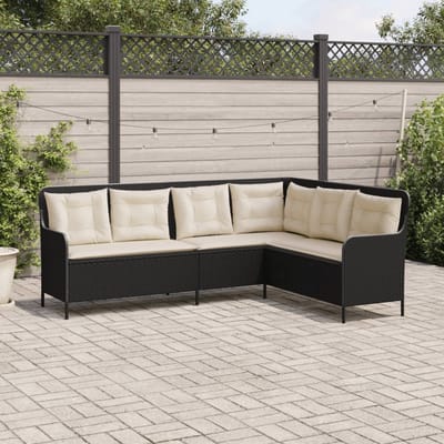 vidaXL - Tuinbank - met - kussens - L-vormig - poly - rattan - zwart