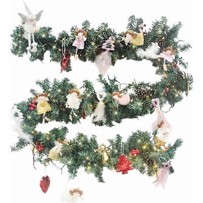 Kunstmatige Rotan Guirlande 2.7m PVC Simulatie Kerstdecoratie Krans Rotan met Lichtjes voor Thuis black