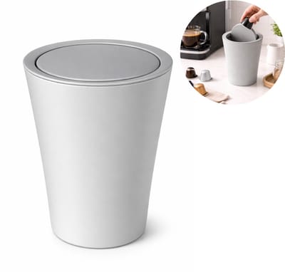 Mini Prullenbak - Afvalbakje met Deksel - Kleine mini prullenbak voor het Aanrecht, Bureau - Prullebakje Rond - Grijs
