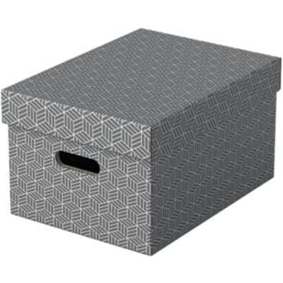 Esselte Home Duurzame Middelgrote Opbergdoos met Deksel - Set van 3 Stuks - 100% Gerecycled Karton en 100% Recyclebaar - Grijs