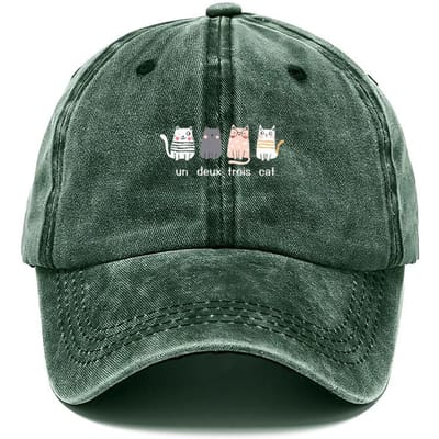 Casquette de baseball en coton lavé vintage avec chatons réglable style trucker usé pour femmes Mode mignonne Streetwear Chapeau de soleil black