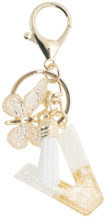 Dailygoods- Sleutelhanger met Vlinder - Sleutelhanger voor Meisjes - Sleutelhanger met Letter V - Hars/Legering - Totale Lengte 9,3 cm - Lichtgewicht en Robuust