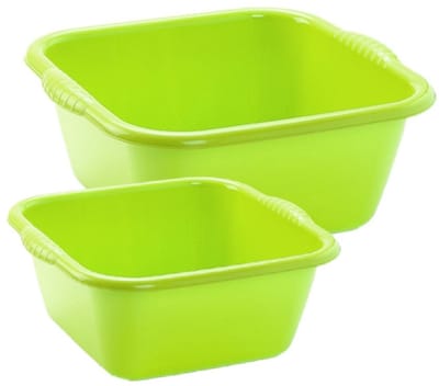 Plasticforte afwasteilen set - afwasbak - kunststof - 15 en 25 liter - Groen - huishoud emmers