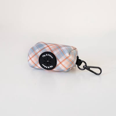 Pip & Palms - Honden Poepzakjeshouder Pawsome Plaid - Blauw - 9x5x5 cm - Incl. rol poepzakjes - Met Ritssluiting - Poepzakhouder - Poepzakjesdispenser