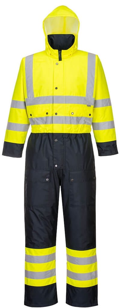 Portwest Hi-Vis Tweekleuren Overall - Gevoerd S485 - Geel/Marine - L