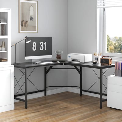 MIVRAY Hoekbureau - L Vorm Bureau Voor Compacte Werkplekken - Grote Werkruimte Voor Kantoor En Thuiswerkplek - Staal En Zwart - 150x150x76 Cm