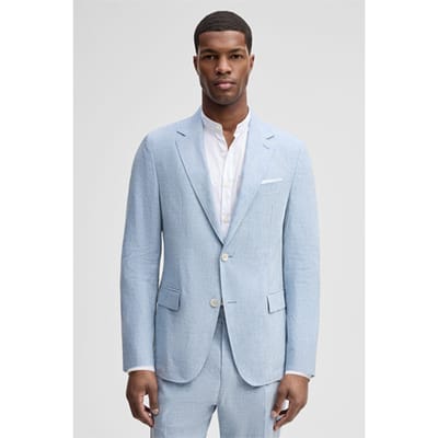 Modulair colbert Ari met linnenaandeel, blauw gemêleerd