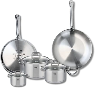 Set van 2 Bakpannen 28 en 32 cm en 3 Kookpotten 12, 16 en 20 cm Elo Profi Citrin