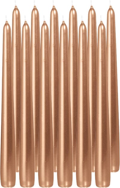 Trend Candles Dinerkaarsen/kandelaarkaarsen Cello - 12x stuks - rosé goud - 8 branduren - 25 cm