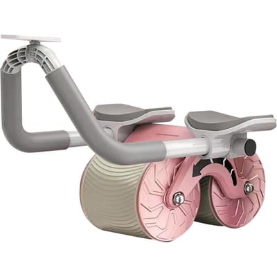 Automatische rebound buikwiel Abdominale spieroefeningsroller met timer-elleboogsteun roze
