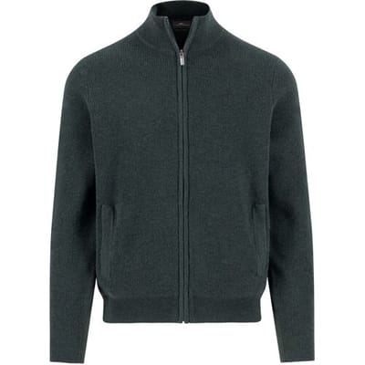 Fynch-Hatton Vest Zip Stand-Up Collar Subtle Structure Knit Merino Cashmere Dark Ivy / male