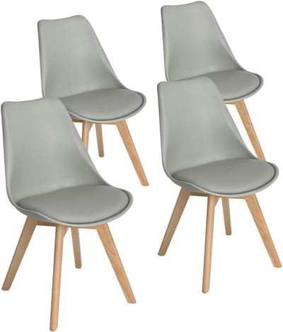 EGGREE Set van 4 lunch bureaustoelen met poten van massief eikenhout - stoelen zonder armleuningen gestoffeerd design - Grijs