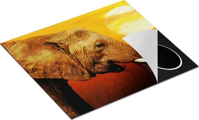 Chefcare Inductie Beschermer Olifantenkop bij Zonsondergang - Olifant - 60x50 cm - Afdekplaat Inductie - Kookplaat Beschermer - Inductie Mat