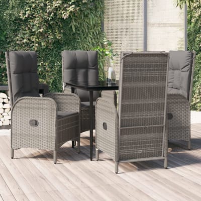 vidaXL - 5-delige - Tuinset - met - kussens - poly - rattan - zwart - en - grijs