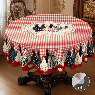 Onafhankelijkheidsdag Bloemenkrans Waterdichte Rechthoekige Tafelkleed Rood Blauw Bloemen Ster USA Vlag Tafelhoes voor Diner Keuken Round(180)Cm