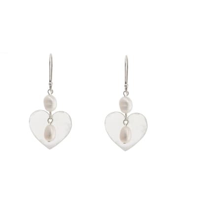 Behave - Zilveren Oorbellen - 925 Sterling Zilveren Oorbellen met Zoetwaterparel en Hartvormige Schelp | 3.5 cm | Nikkelvrij