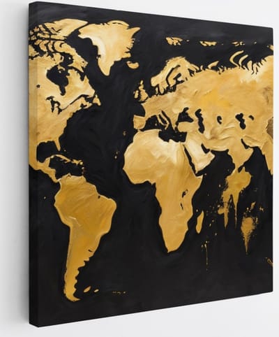 Saammp Canvas Schilderij - Goude wereldkaart - Abstract - 20x20 - Foto op canvas - Wanddecoratie - Muurdecoratie Woonkamer - Slaapkamer decoratie - Canvas Print