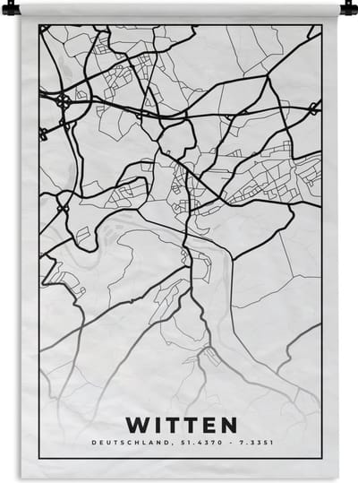 Wandkleed - Wanddoek - Witten - Kaart - Plattegrond - Stadskaart - 120x180 cm - Wandtapijt
