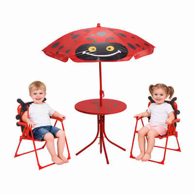 Pro Garden Tuinset Lieveheersbeestje - rood - polyester - verstelbare parasol - kinder tuinset - voor kinderen - dierenprint