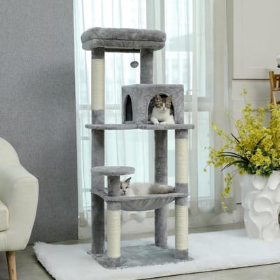 RONN® Krabpaal Voor Zware Katten – Grote & Stevige Krabpaal - Krabpaal Voor Grote Katten - Grijs - ‎55cm x 45cm x 143cm