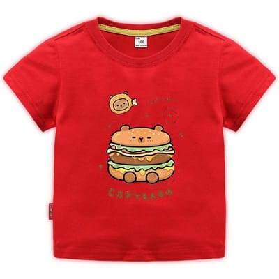 Capibara Hamburg Kapibara Jongens en Meisjes Basisschool Korte Mouw T-shirt Casual Onderkant Top 160 red