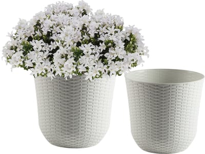 PlasticForte Plantenpot - ivoor wit - D32,2xH30,5 cm - rotan kunststof - bloempot