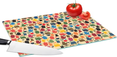 Glazen Snijplank - 39x28 - Patronen - Koffie - Theepot - Retro - Snijplanken Glas