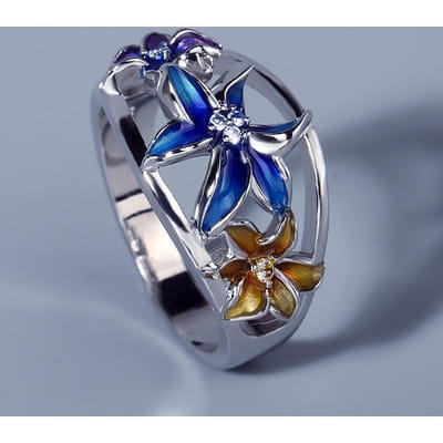 Nouvelle Bague Fleur Violette Colorée Peinte à la Colle Bague de Fiançailles Diamant Européenne et Américaine Femme No. 10 blue