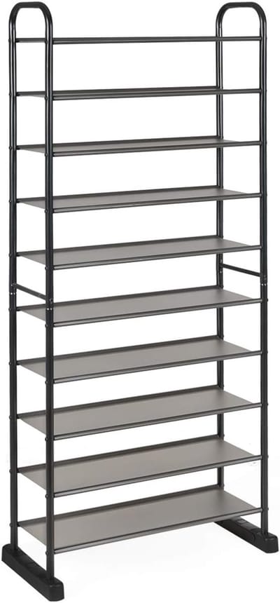 KOMFOTTEU Schoenenrek met 10 niveaus voor maximaal 50 paar schoenen, smal schoenenrek van metaal, open schoenenkast hoog, schoenenstandaard, voor woonkamer, slaapkamer