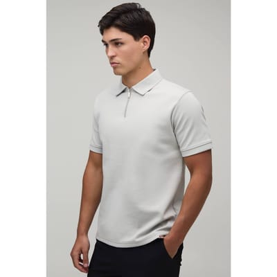 Slim Premium Interlock Polo Met Ritssluiting Bij De Hals | Grey | Size XS