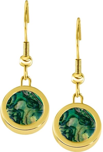 Quiges RVS Schroefsysteem Oorhangers Oorbellen Goudkleurig met Verwisselbare Schelp Parelmoer Groen Mini Munt Set - ECOS178