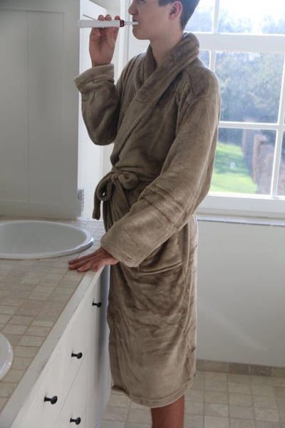 Badjas - Kamerjas - Fleece - Kleur Taupe - Maat S/M -Grand Luxe