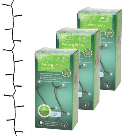 Lumineo kerstverlichting - 3x - batterij - 48 led lampjes - helder wit - 400 cm
