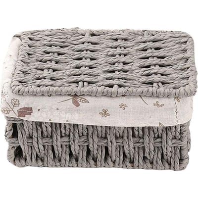 Panier de rangement tressé pour organisateur de télécommande de bureau, organisateur de table de chevet, table basse de salon clé et grise