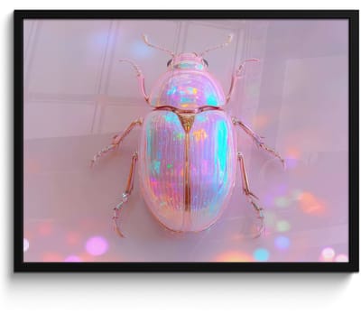 Poster in lijst - Fotolijst 70x50 cm - Posters - Kever - Metallic - Lichteffect - Roze - Posterlijst zwart - Decoratie - Wanddecoratie woonkamer - Muurdecoratie slaapkamer
