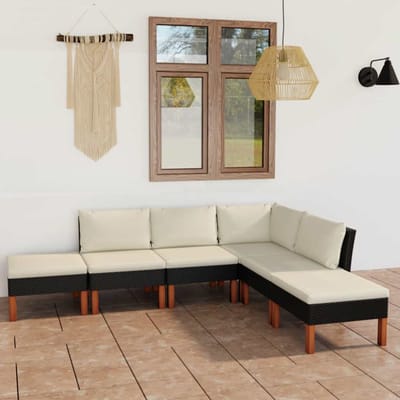 vidaXL - 6-delige - Loungeset - met - kussens - poly - rattan - zwart